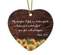 Psaume 51:17 My Sacrifice O God Is A Broken Spirit; A Broken And Contrite Heart You God Heart Citations Décoration de Noël en céramique pour décoration de sapin de Noël, souvenir de vacances, cadeau