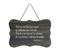 Psaume 62:1 2 Truly My Soul Finds Rest in God My Salvation Comes from Him He Is My Rock Farmhouse Panneau en bois à suspendre pour bureau, porte, décoration d'intérieur, 15,2 x 25,4 cm
