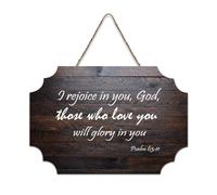 Psaume 63:11 Décoration murale en bois avec inscription « I Rejoice in You, God, Those Who Love You Will Glory in You » - 15,2 x 25,4 cm - Décoration murale en bois pour porte d'entrée, salon, cuisine