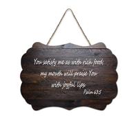 Psaume 63:5 You Satisfy Me As with Rich Food; My Mouth Will Praise You with Joyful Lips Panneau en bois 15,2 x 25,4 cm Décoration murale en bois pour porte d'entrée, salon, cuisine