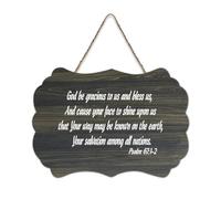 Psaume 67:1 2 God Be Gracious to Us And Bless Us Cause Your Face to Shine On Us That Your Way May Panneau en bois 15,2 x 25,4 cm Décoration murale rustique à suspendre pour porte d'entrée salon