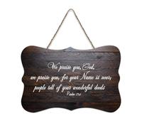 Psaume 75:1 Décoration murale, « We Praise You, God, We Praise You, for Your Name Is Near; People Tell of Your W », panneau de bienvenue en bois rustique pour porte d'entrée, porche, salle de classe