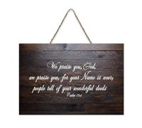 Psaume 75:1 Décoration murale « We Praise You, God, We Praise You, for Your Name Is Near; People Tell of Your W » - 15,2 x 25,4 cm - Décoration murale en bois pour porte d'entrée, salon, cuisine