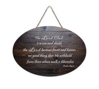 Psaume 84:11 The Lord God Is A Sun And Shield; The Lord Bestows Favor And Honor; No Good Thing Does H Panneau en bois de 15,2 x 25,4 cm Décoration murale en bois pour porte d'entrée, salon, cuisine