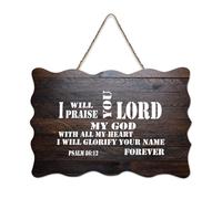 Psaume 86:12 Décoration murale en bois rustique à suspendre avec inscription « I Will Praise You, Lord My God, with All My Heart ; I Will Glorify Your Name Fo » - Décoration murale en bois rustique