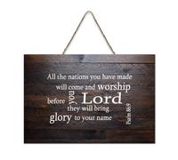 Psaume 86:9 All The Nations You Have Made Will Come And Worship Before You, Lord Wood Sign 15,2 x 25,4 cm Décoration murale en bois pour porte d'entrée, salon, cuisine