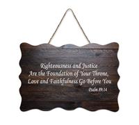 Psaume 89:14 Décoration murale en bois rustique avec inscription « Righteousness And Justice Are The Foundation of Your Throne Love And Faithful » - Décoration murale en bois rustique - 15,2 x 25,4 cm