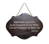 Psaume 89:14 Décoration murale, Righteousness And Justice Are The Foundation of Your Throne, Love And Faithful Panneau de bienvenue en bois rustique pour porte d'entrée, porche, salle de classe, club