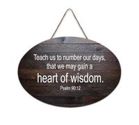 Psaume 90:12 Teach Us to Number Our Days, That We May Gain A Heart of Wisdom Panneau en bois rustique à suspendre Décoration murale pour salon, chambre à coucher, porte, fenêtre, maison 15,2 x 25,4 cm