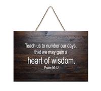 Psaume 90:12 Teach Us to Number Our Days, That We May Gain A Heart of Wisdom - Panneau en bois rustique à suspendre - Décoration murale - 15,2 x 25,4 cm