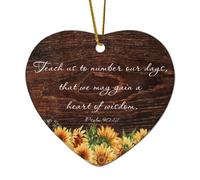 Psaume 90:12 Teach Us to Number Our Days, That We May Gain A Heart of Wisdom2 Décoration en céramique en forme de cœur pour sapin de Noël à suspendre avec citations amusantes Décoration commémorative