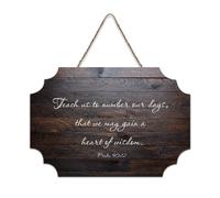 Psaume 90:12 Teach Us to Number Our Days, That We May Gain A Heart of Wisdom2 Panneau en bois 15,2 x 25,4 cm Décoration murale en bois pour porte d'entrée, salon, cuisine