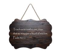 Psaume 90:12 Teach Us to Number Our Days, That We May Gain A Heart Panneau en bois rustique à suspendre Décoration murale pour salon, chambre à coucher, porte, fenêtre, maison 15,2 x 25,4 cm