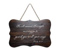 Psaume 91:11 « He Will Command His Angels Concerning You to Guard You in All Your Ways » - Panneau en bois rustique - Décoration murale - 15,2 x 25,4 cm