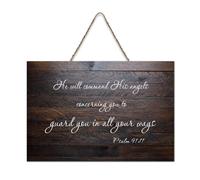 Psaume 91:11 Panneau en bois « He Will Command His Angels Concerning You to Guard You in All Your Ways » - 15,2 x 25,4 cm - Décoration murale en bois pour porte d'entrée, salon, cuisine