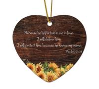 Psaume 91:14 Because He Hold Fast to Me in Love I Will Deliver Him I Will Protect Him Décoration en céramique en forme de cœur pour sapin de Noël, citations amusantes, décoration commémorative de Noël