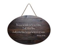 Psaume 91:14 Because He Hold Fast to Me in Love, I Will Deliver Him, I Will Protect Him Panneau en bois pour porte d'entrée, salon, cuisine 15,2 x 25,4 cm