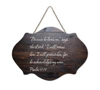 Psaume 91:14 Because He Loves Me, Says The Lord, I Will Rescue Him Panneau de bienvenue en bois rustique pour porte d'entrée, porche, décoration murale, panneau en bois pour école, salle de classe
