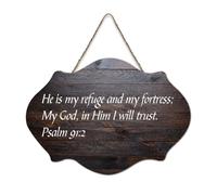 Psaume 91:2 Panneau décoratif en bois rustique à suspendre avec citation « He Is My Refuge And My Fortress ; My God, in Him I Will Trust » - Décoration murale pour salon, chambre à coucher, porte