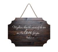 Psaume 93:4 Mightier Than The Waves of The Sea Is His Love for You Panneau de bienvenue en bois rustique pour porte d'entrée, porche, décoration murale, panneau en bois pour école, salle de classe