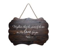 Psaume 93:4 Mightier Than The Waves of The Sea Is His Love for You Panneau en bois 15,2 x 25,4 cm Décoration murale rustique à suspendre pour porte d'entrée, salon, cuisine