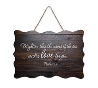 Psaume 93:4 Mightier Than The Waves of The Sea Is His Love for You Panneau en bois 15,2 x 25,4 cm Décoration murale rustique à suspendre pour porte d'entrée, salon, cuisine