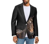 Psaytomey Blazer pour homme à un bouton à revers cranté Veste de costume décontractée pour affaires Manteaux de sport Coupe ajustée Blazer grande taille, Cheval noir, Taille M
