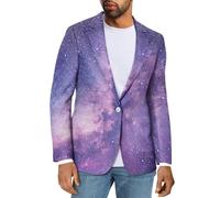 Psaytomey Blazer pour homme à un bouton à revers cranté Veste de costume décontractée pour affaires Manteaux de sport Coupe ajustée Blazer grande taille, Étoile galaxie violette, Taille 5XL