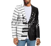 Psaytomey Blazer pour homme, coupe ajustée, veste blazer décontractée à un bouton à revers cranté manteaux de sport grande taille veste de costume, Imprimé musique, Taille 3XL