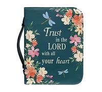 Psaytomey Étui de bible à fleurs pour homme et femme, étui de transport pour la Bible pour père, ami, sac d'église avec poignée - Étui de protection pour l'écriture chrétienne - Vert