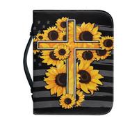 Psaytomey Étui de bible en cuir avec poignées et fermeture éclair - Sac de transport en forme de croix de tournesol pour étudier, bible, église, sac de transport pour femme - Accessoire biblique