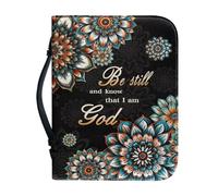 Psaytomey Étui de bible en cuir pour maman, papa, fleur bleue, impression noire, verset biblique, notes, appréciation, organiseur, poches, église, pochettes bibliques pour études chrétiennes, Bible en