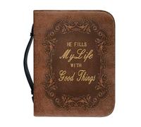 Psaytomey Étui en cuir pour papa et maman - Café avec impression miroir - Verset de la Bible - Organiseur pour l'église et la Bible pour études chrétiennes en plein air