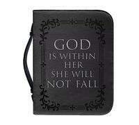 Psaytomey Housse de bible pour homme et femme en cuir synthétique avec poignée et poches, convient pour les études en plein air, God is Within Her She Will Not Fall, noir