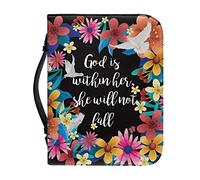 Psaytomey Housse de bible pour homme et femme en cuir synthétique avec poignée - Étui de transport coloré pour la Bible - Accessoires de la Bible chrétienne - God is Within Her-She Will Not Fall