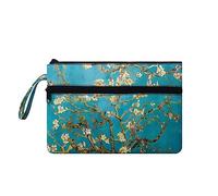 Psaytomey Sac à main pour femme avec poignet, pochette, porte-monnaie avec corde portable, porte-monnaie pour femme, Van Gogh Fleur d'amandier, M-10.6 x 7in