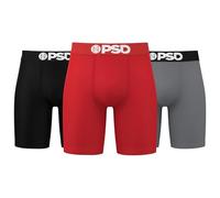 PSD Men's Boxer Briefs - Red/Grey/Black 3 Pack, 7 inch Inseam, Stretchy Moisture-Wicking Boxer Briefs for Men Pack, Medium