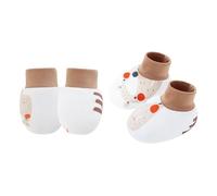 Psdndeww 1 ensemble de moufles pour nouveau-nés avec chaussons pour les rayures sur la peau sensible, gants et chaussettes confortables et respirants pour nouveau-nés, Ours à long nez, One Size