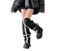 Psdndeww 2. Jambières bicolores pour femme, en suédine extensible, design rétro, doublure en polaire thermique, chaussettes d'hiver, couvre-jambes en polaire extensible, Noir , taille unique