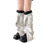 Psdndeww 2. Jambières bicolores pour femme, en suédine extensible, design rétro, doublure en polaire thermique, chaussettes d'hiver, couvre-jambes en polaire extensible, blanc, taille unique