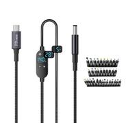 Psdndeww Câble d'alimentation universel CC 5,5 x 2,1 mm vers USB C avec écran de tension en temps réel et protections Caractéristiques Tension réglable Câble de type C