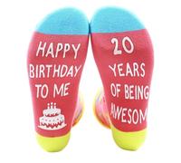 Psdndeww Chaussettes fantaisie pour anniversaire de 18 à 21 ans - Lettres de bénédiction amusantes - Pour femme et homme - Pour adolescents - Festival - Cadeau d'anniversaire, chaussettes 20e
