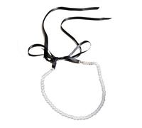 [Psdndeww] Collier ras-du-cou élégant en fausses perles avec nœud long, noir, chaîne clavicule, bijoux pour fête de mariage