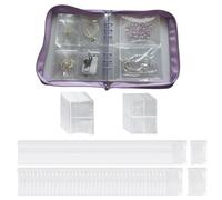 Psdndeww Livre de rangement transparent pour bijoux avec côtés réglables et fermeture éclair pour colliers, boucles d'oreilles, bagues