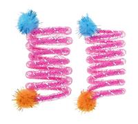 Psdndeww Lot de 2 bobines à ressort portables Jouet coloré pour chat avec design de balle en peluche pour l'intérieur et l'extérieur Accessoires de jeu pour animaux de compagnie Respectueux des