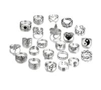 [Psdndeww] Lot de 24 bagues en argent esthétique rétro style gothique unique comme tête de mort et cœur pour un usage quotidien pour les rendez-vous et les fêtes