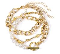 Psdndeww Lot de 3 chaînes géométriques à maillons géométriques faites à la main réglables pour femmes élégantes, taille unique, Comme décrit