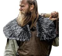 Psdndeww Manteau médiéval chevalier Papier d'épaule Halloween Larp Renaissances Cosplay Costumes Femmes Hommes Vikings Fausse Fourrure Écharpe Vikings Col en fausse fourrure, Noir et blanc deux