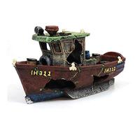 Psdndeww Poisson Aménagement Paysager Simulation Aquatique Naufrage Aquarium Décoration Épave de Bateau Ornements Artificiels Fournitures pour Animaux