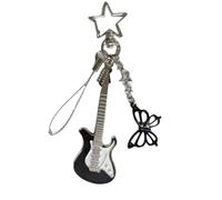 Psdndeww Porte-clés guitare et papillon noir élégant breloque téléphone instrument musical accessoire pour les amateurs de musique